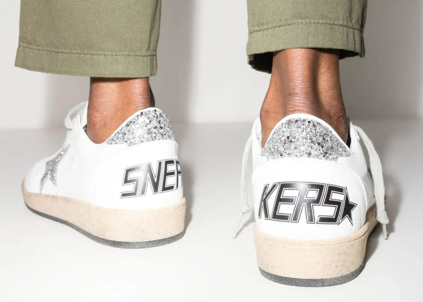 Ball-Star White Nappa Silver Glitter Star Heel (W)