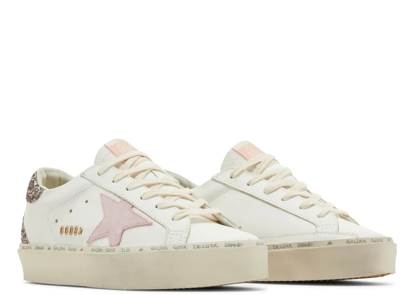 Hi-Star White Leather Pink Suede Star Glitter Heel (W)