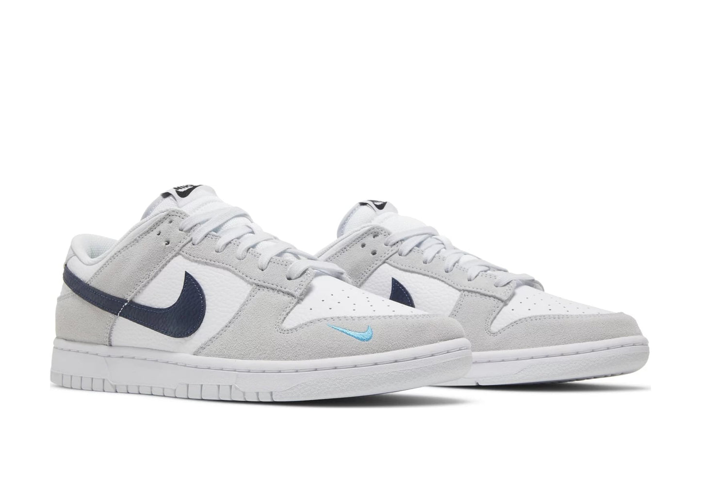 Dunk Low White Grey Navy Aqua Mini Swoosh