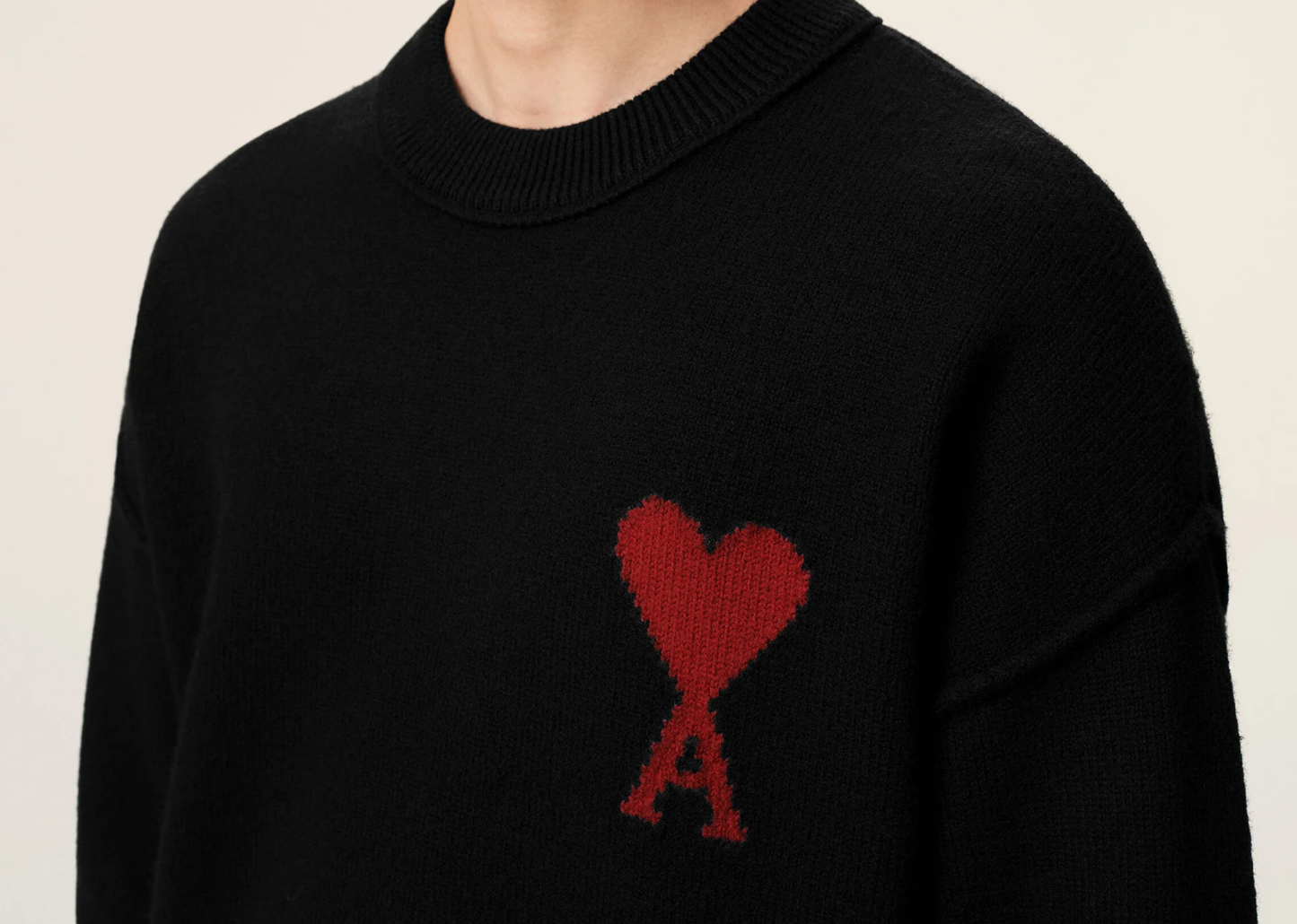 Ami De Coeur Contrasted Crewneck Merino Wool Sweater Black Red