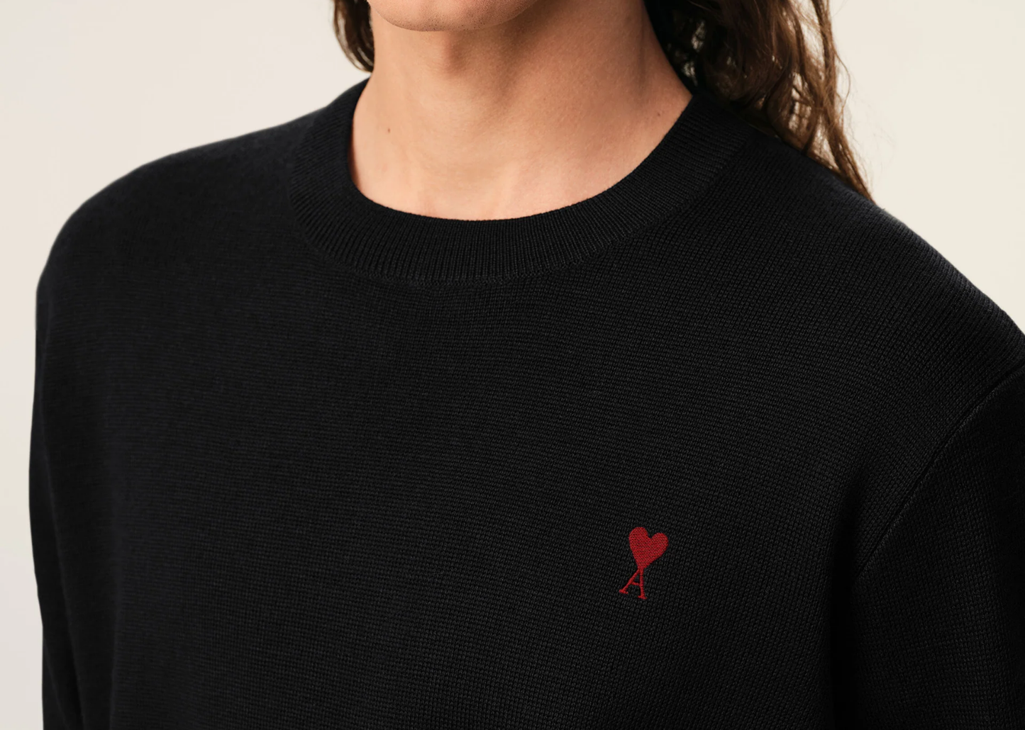 Ami De Coeur Contrasted Crewneck Wool Sweater Black