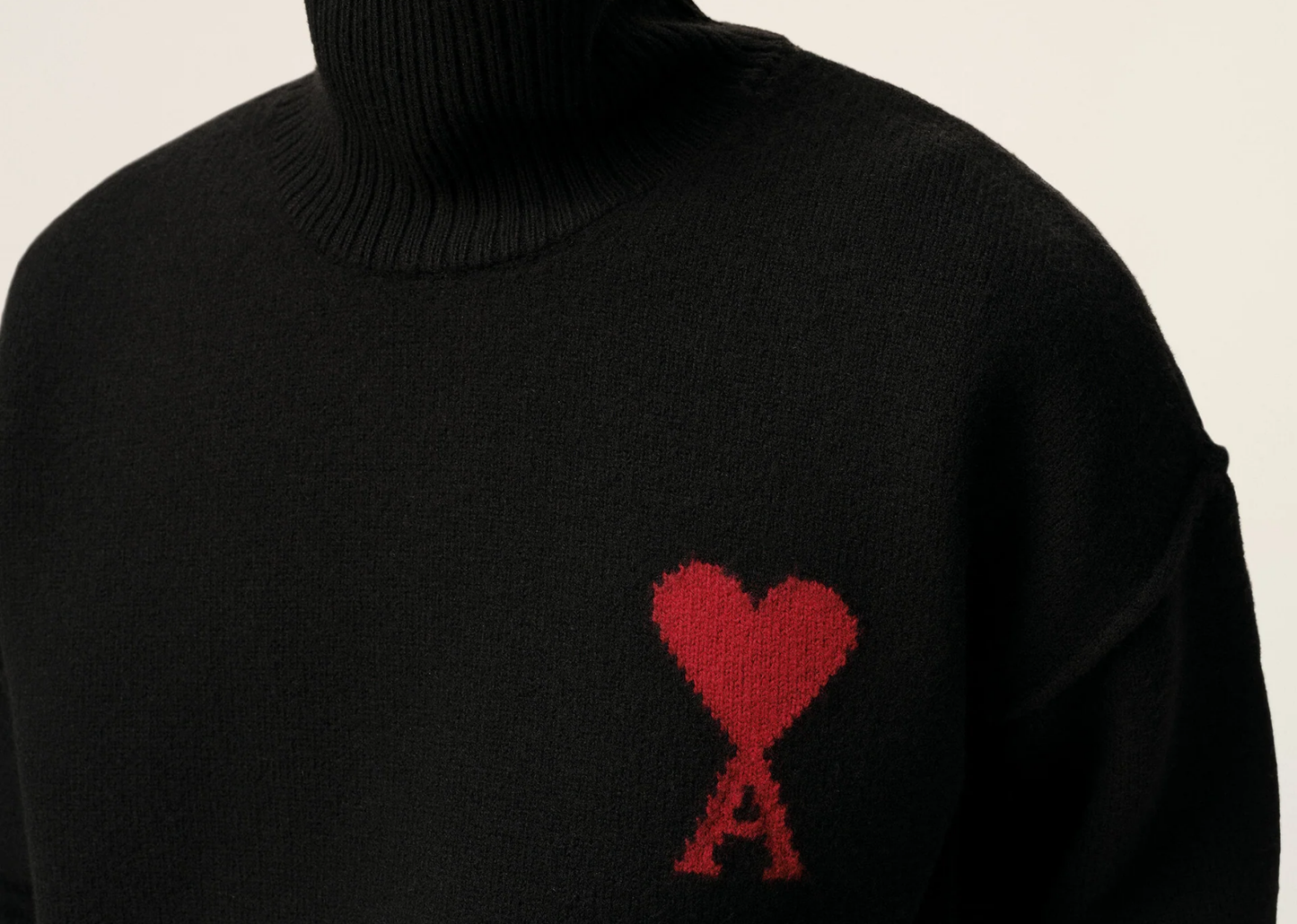 Ami De Coeur Contrasted Funnel Neck Merino Wool Sweater Black