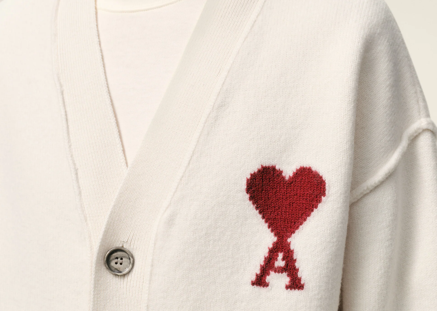 Ami De Coeur Contrasted Merino Wool Cardigan White Red