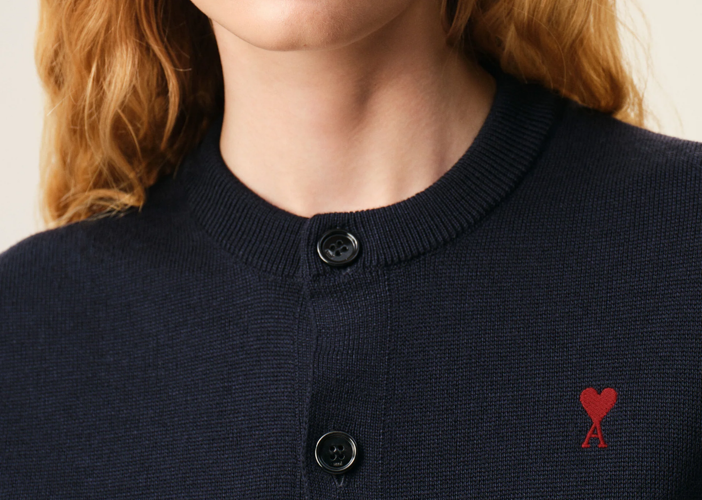 Ami De Coeur Crewneck Wool Cardigan Blue