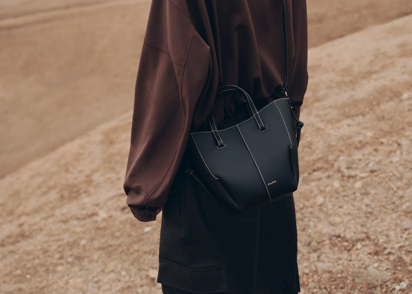 Cyme Tote Nano Edition Textured Black with Ecru Stitching