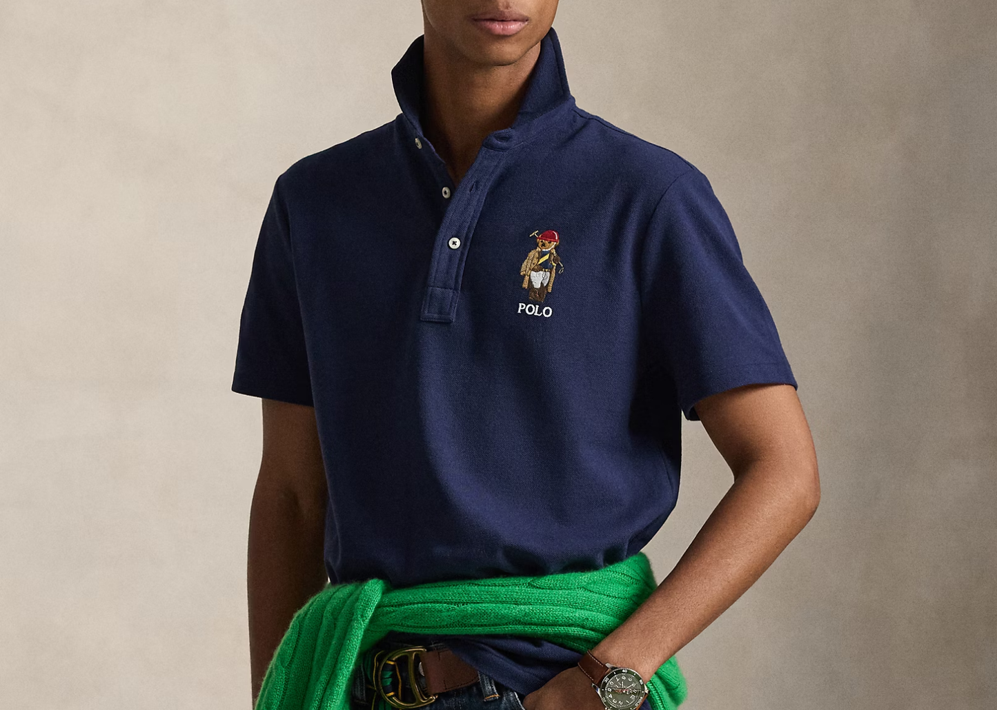 Custom Slim Fit Polo Bear Mesh Polo Newport Navy Bear
