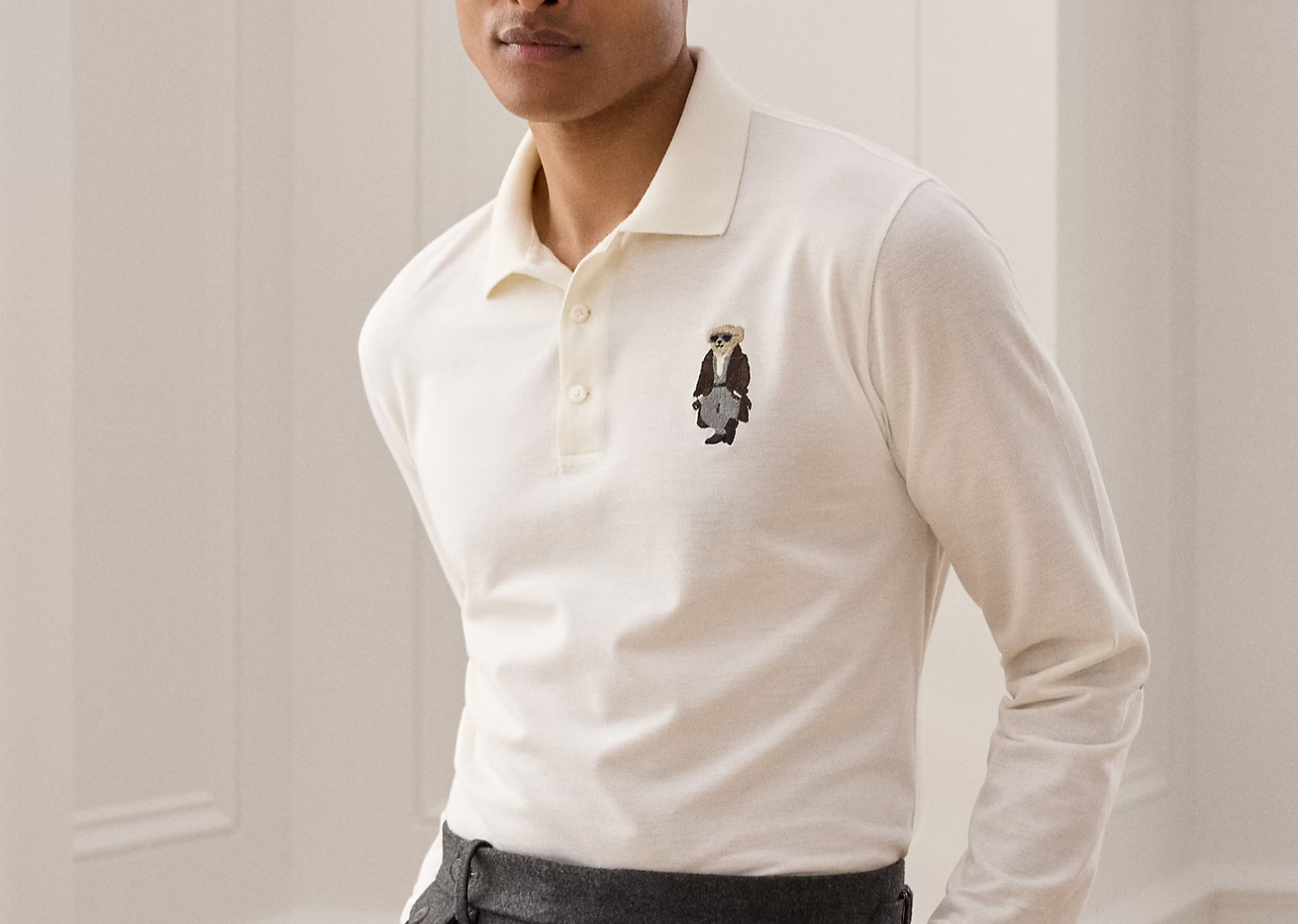 Polo Bear Cotton Cashmere Polo Shirt Classic White