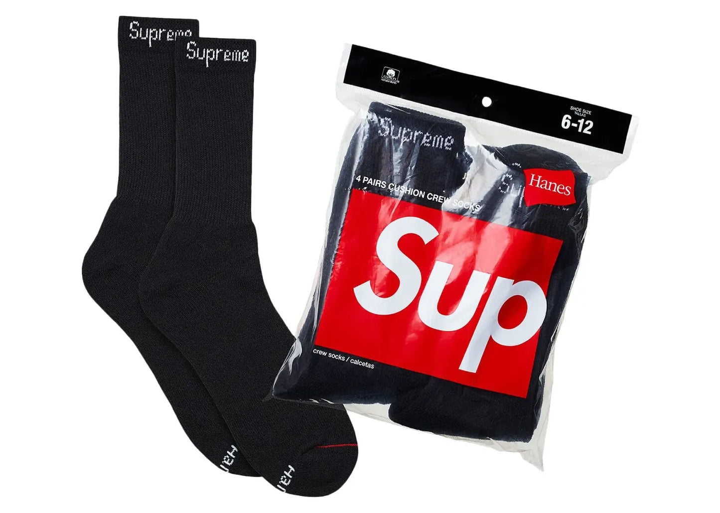 x Hanes Crew Socks (4 Pack) 'Black'