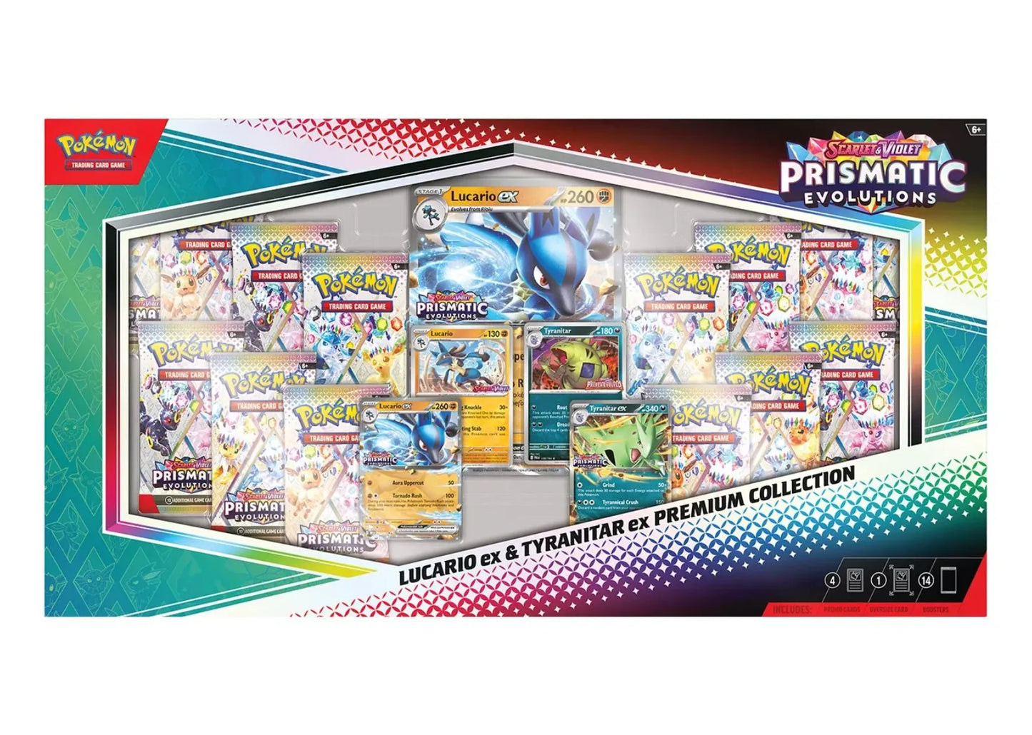 2025 Pokémon Scarlet & Violet Prismatic Evolutions Lucario ex & Tyranitar ex Premium Collection (Sam's Club Exclusive)