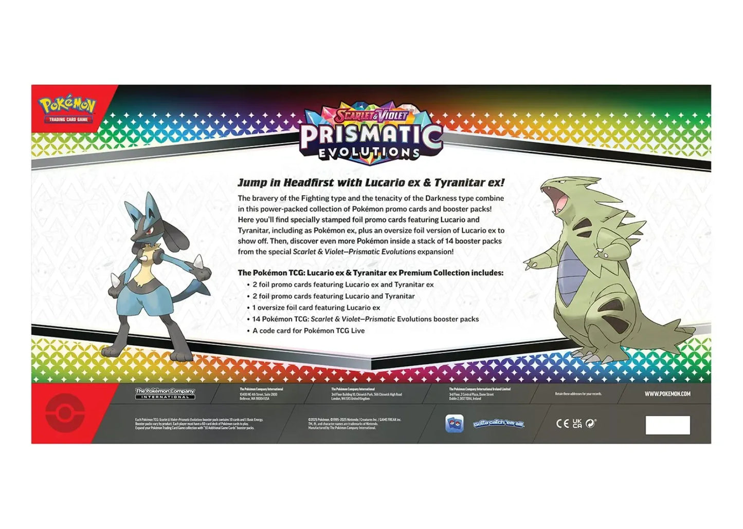 2025 Pokémon Scarlet & Violet Prismatic Evolutions Lucario ex & Tyranitar ex Premium Collection (Sam's Club Exclusive)