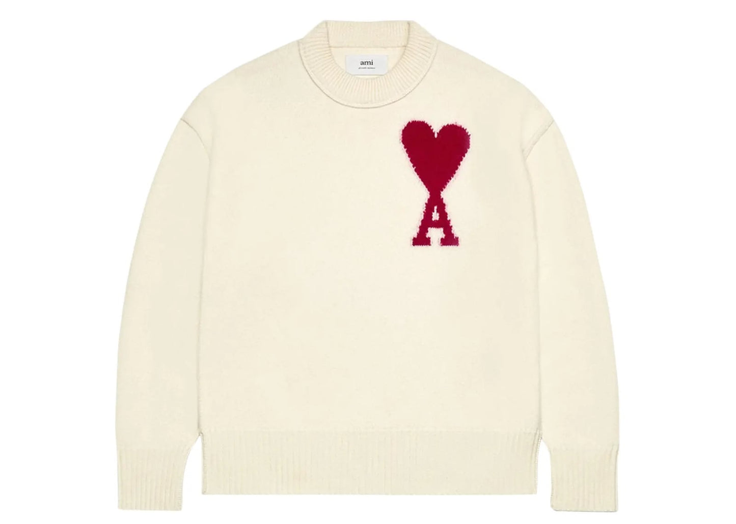 Ami De Coeur Felted Merino Wool Sweater Off White/Red
