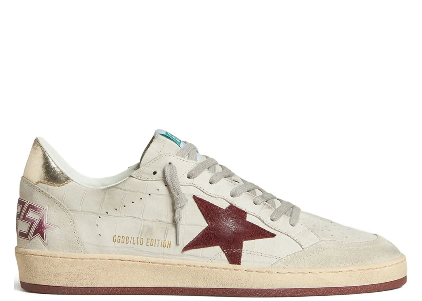 Ball-Star White Croco Nubuck Burgundy Star Gold Heel