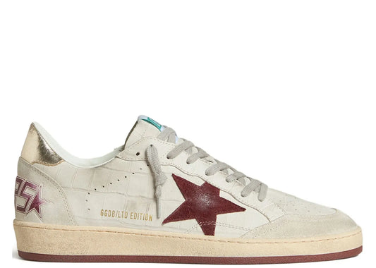 Ball-Star White Croco Nubuck Burgundy Star Gold Heel