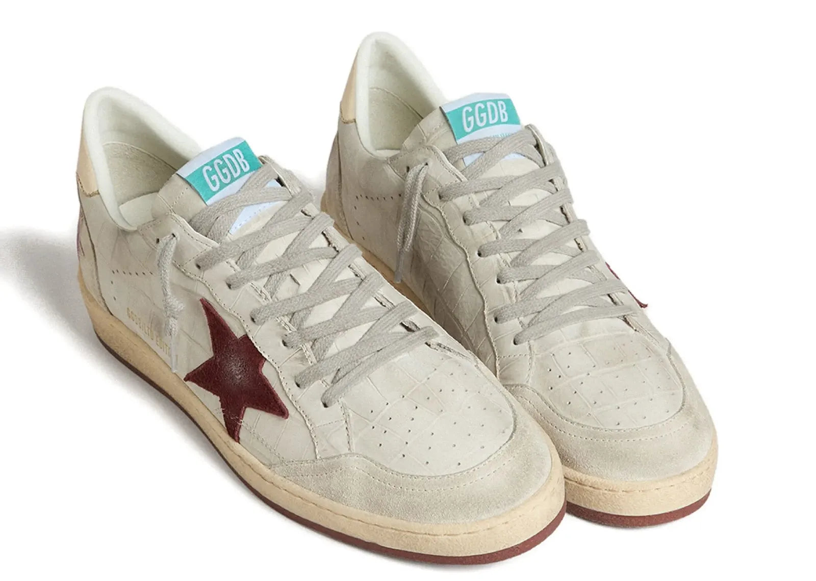 Ball-Star White Croco Nubuck Burgundy Star Gold Heel