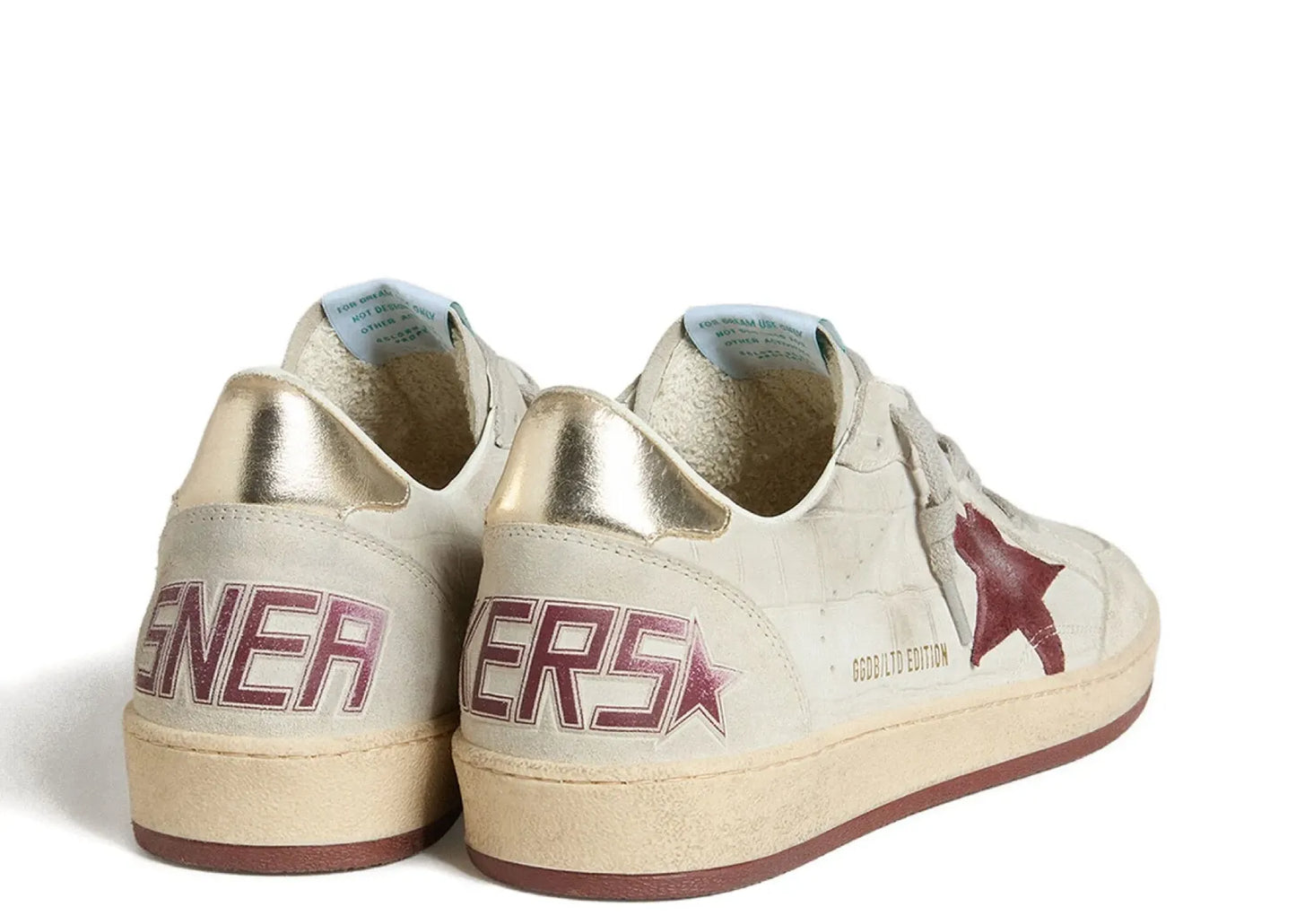 Ball-Star White Croco Nubuck Burgundy Star Gold Heel