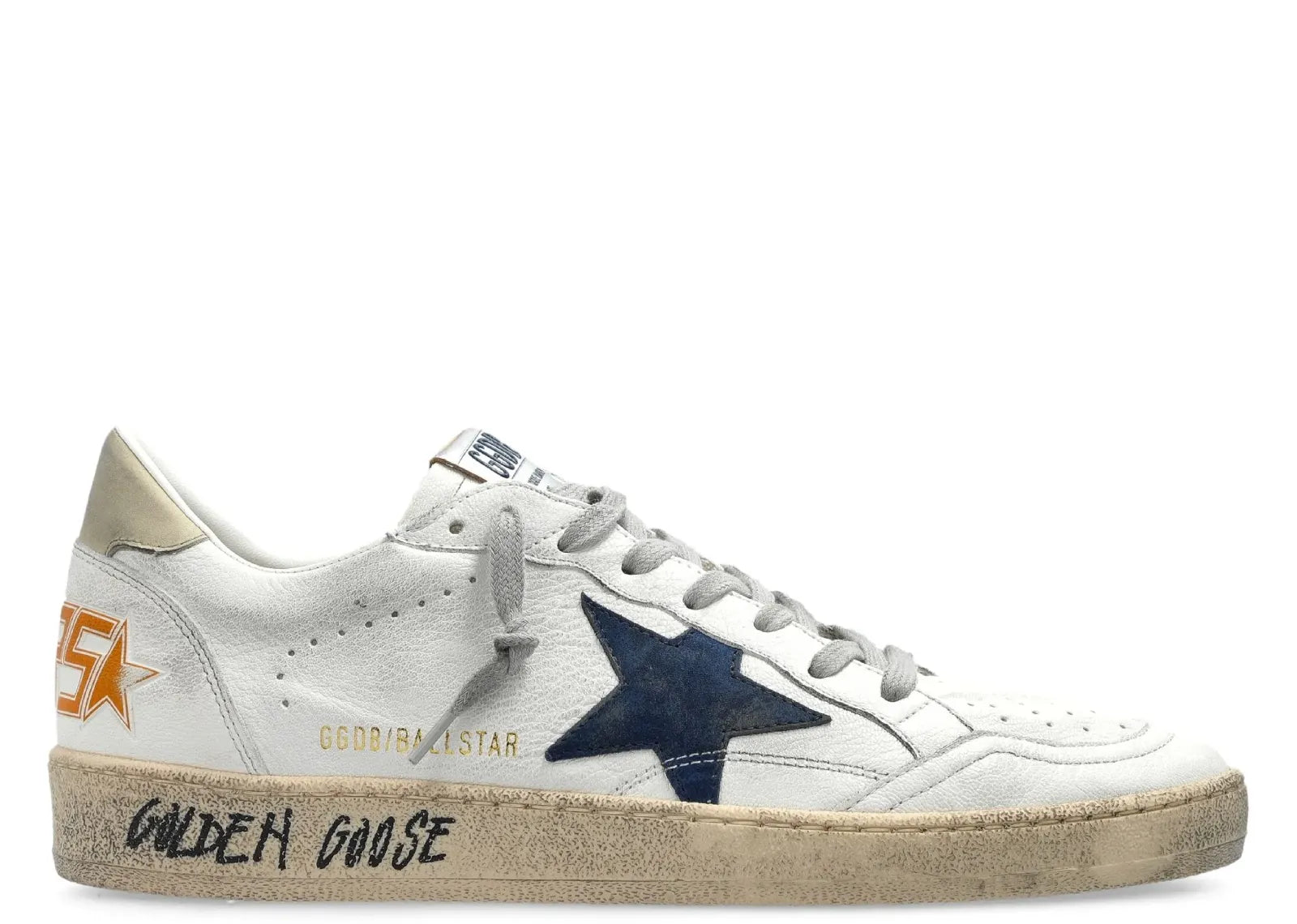 Ball-Star White Leather Black Heel