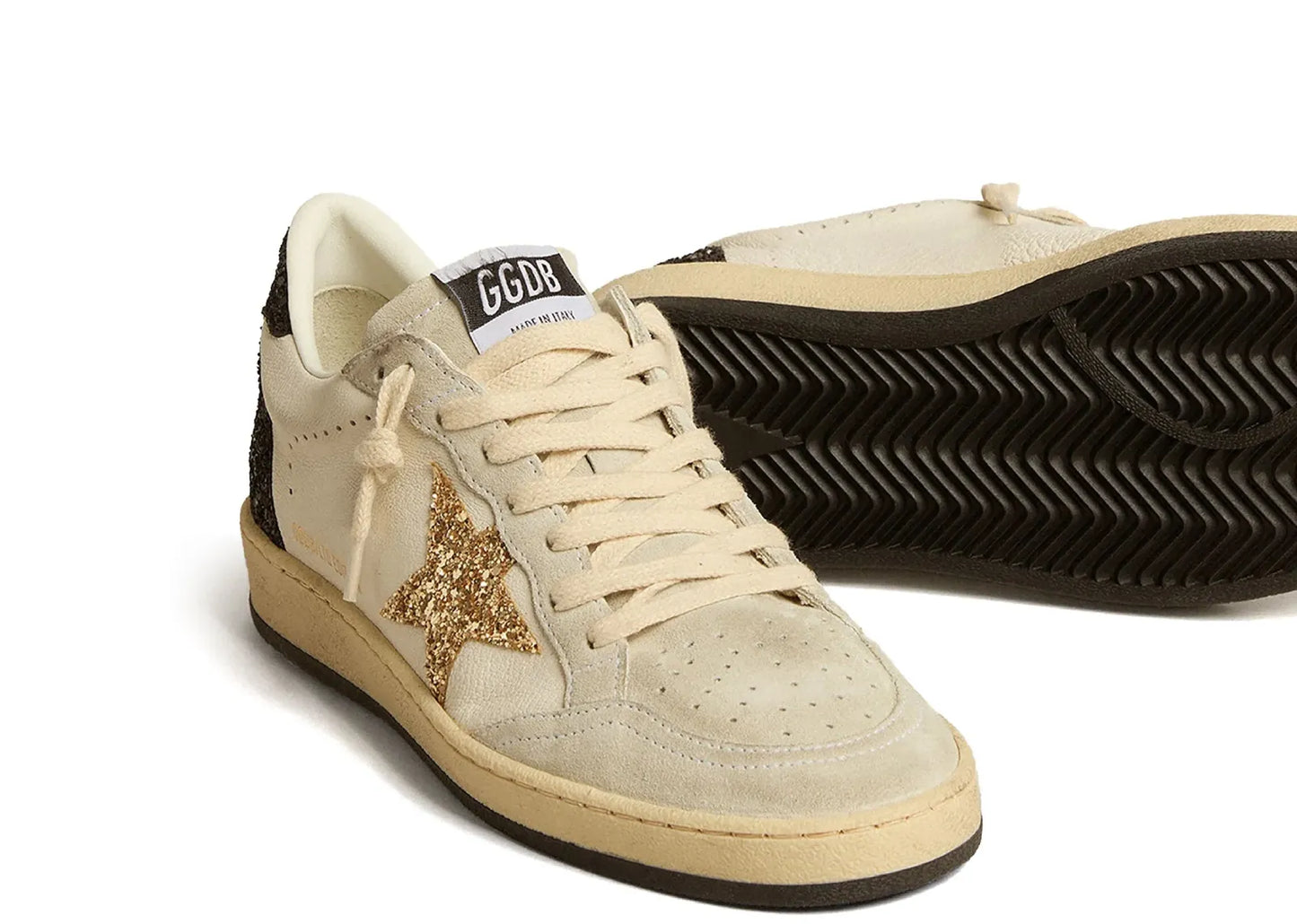 Ball-Star White Nappa Gold Glitter Star Black Glitter Heel (W)