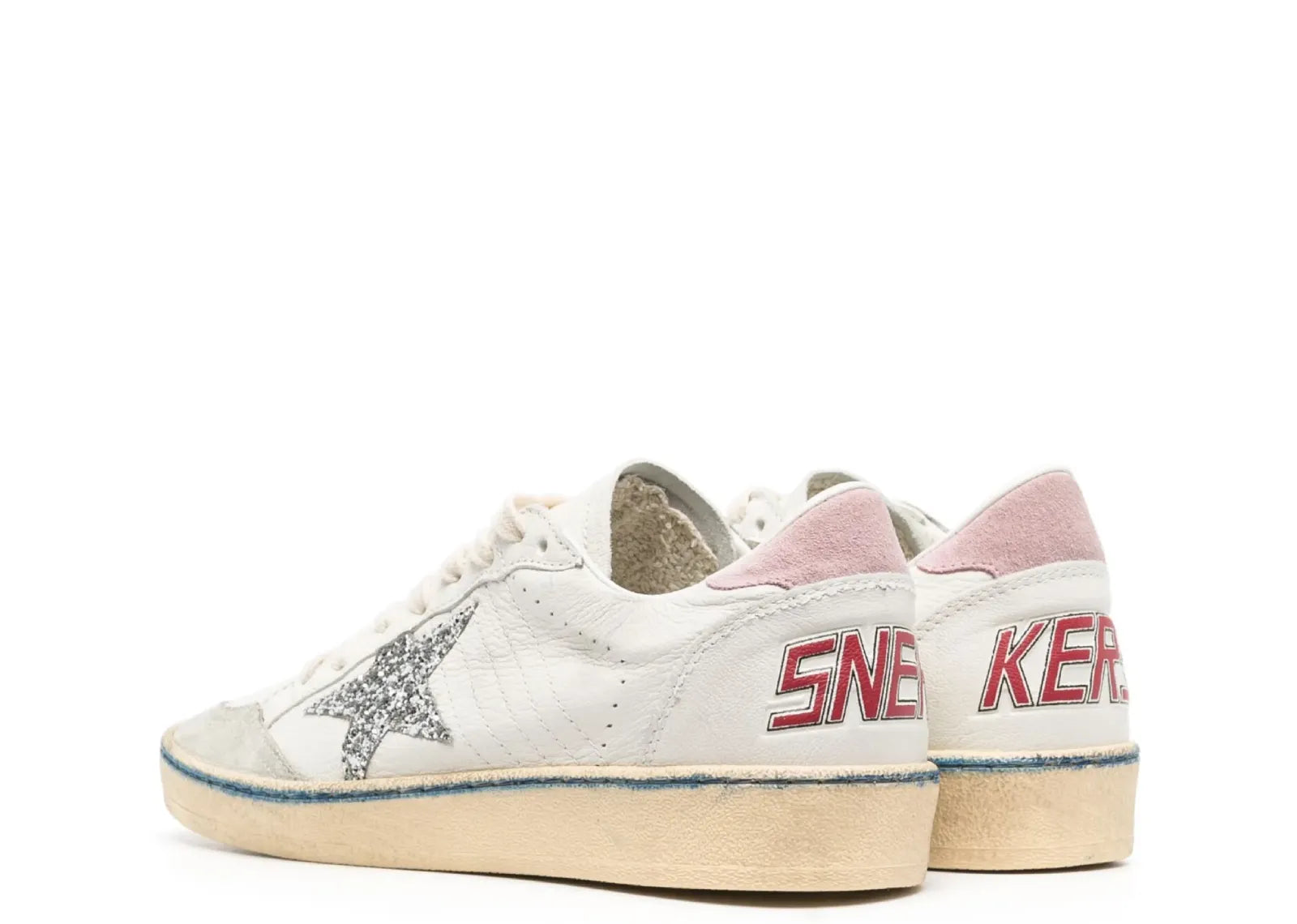 Ball-Star White Nappa Silver Glitter Star Pink Heel Blue Stripe (W)