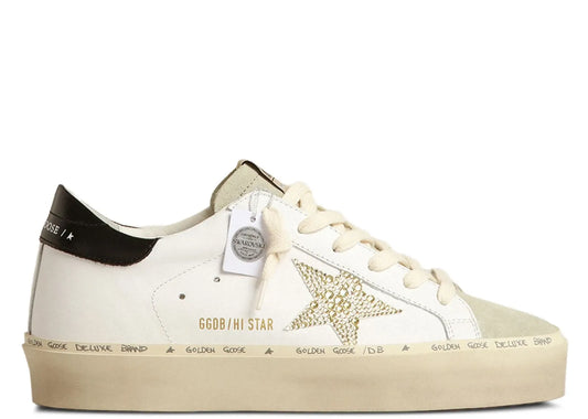 Hi-Star White Leather Gold Swarovski Star Black Heel (W)