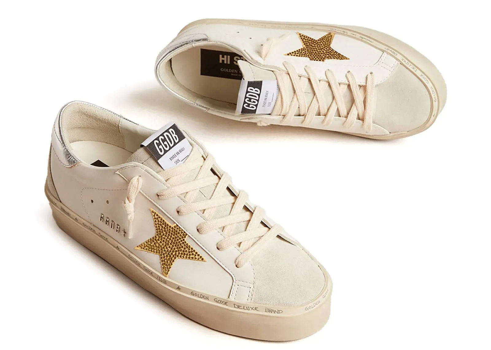 Hi-Star White Leather Gold Swarovski Star Silver Heel (W)