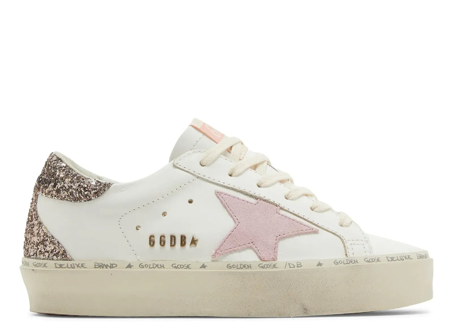 Hi-Star White Leather Pink Suede Star Glitter Heel (W)
