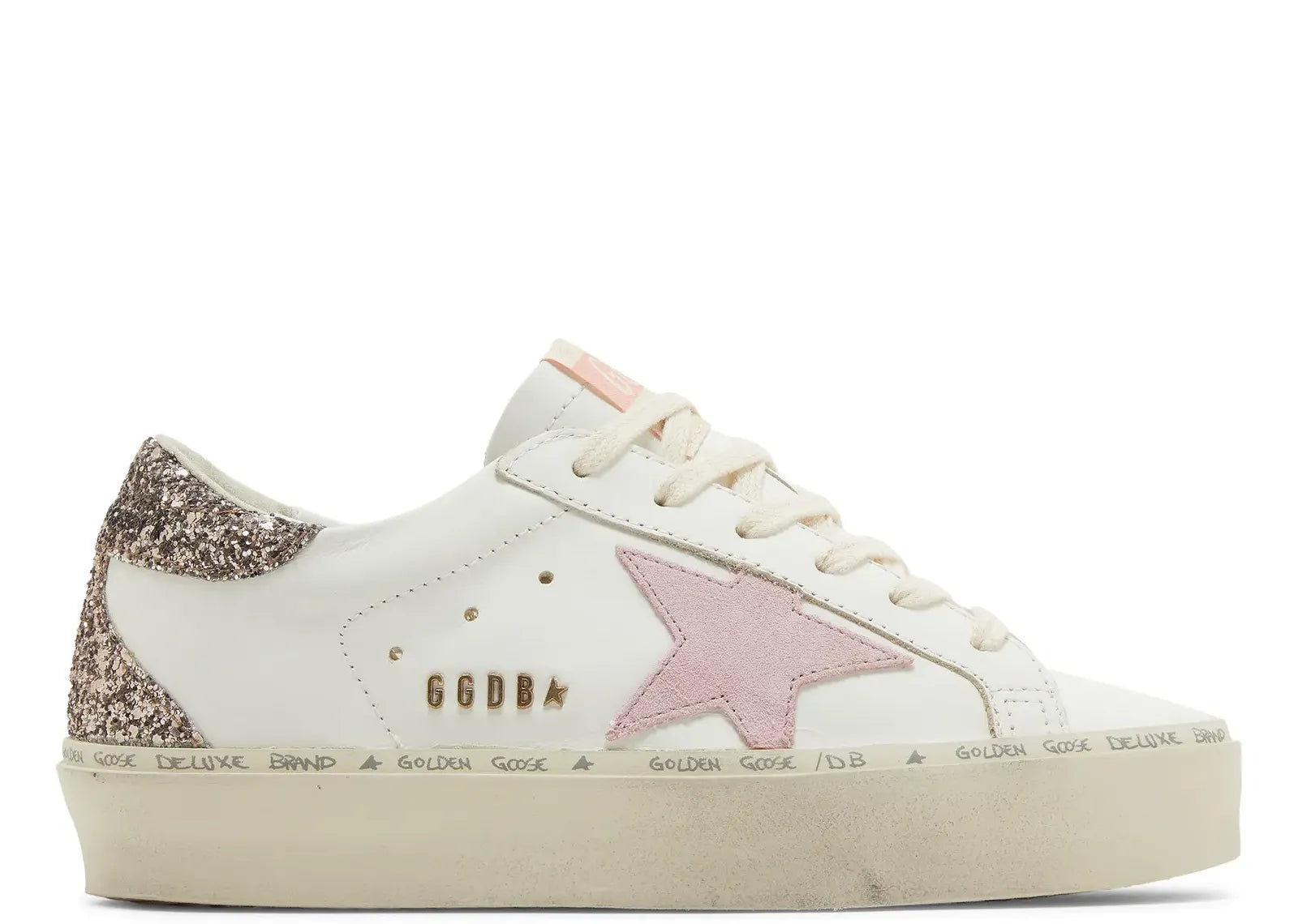Hi-Star White Leather Pink Suede Star Glitter Heel (W)