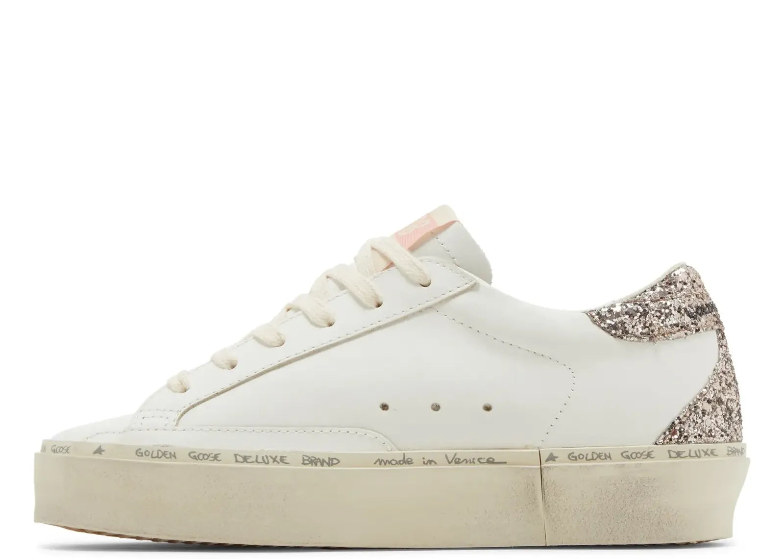 Hi-Star White Leather Pink Suede Star Glitter Heel (W)