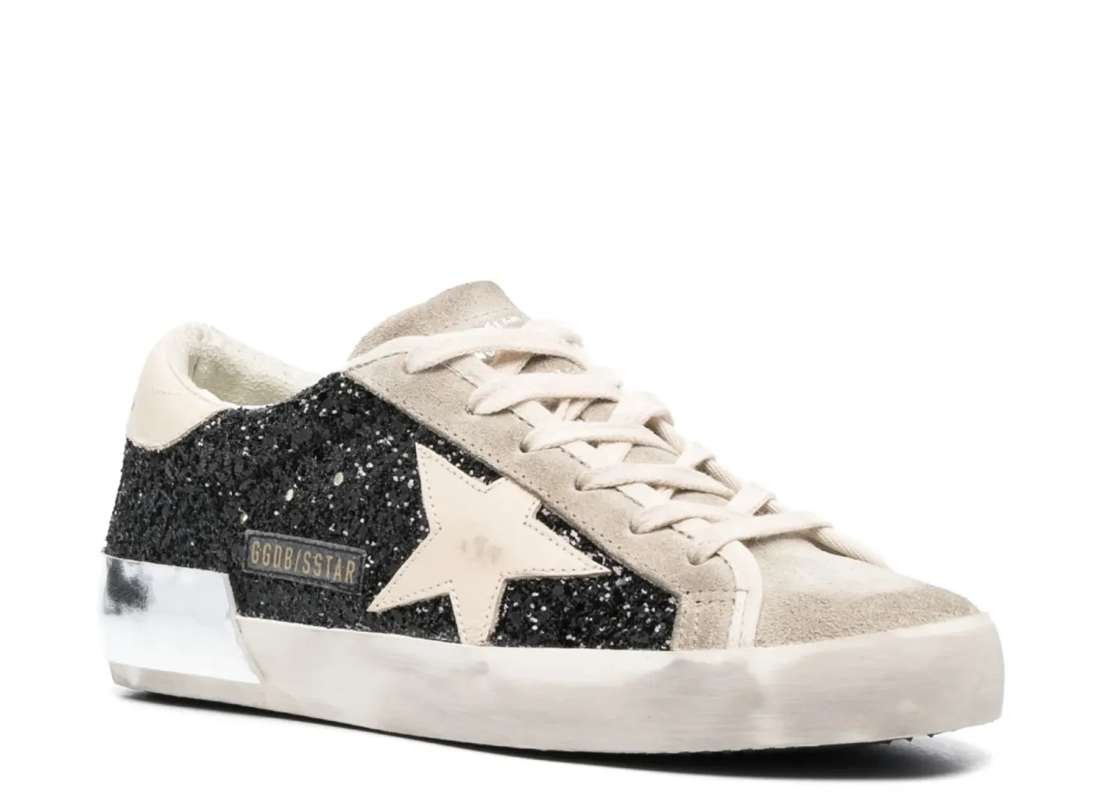 Super-Star Black Glitter Cream Star Heel Silver Foxing (W)