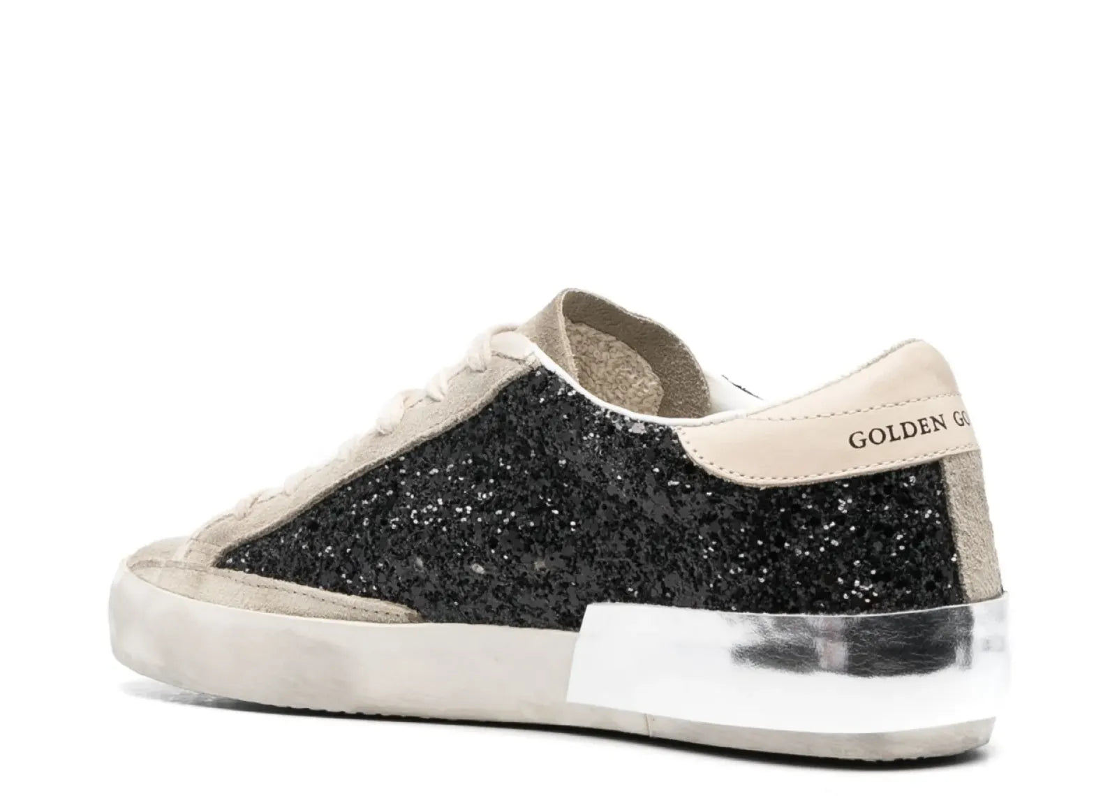 Super-Star Black Glitter Cream Star Heel Silver Foxing (W)