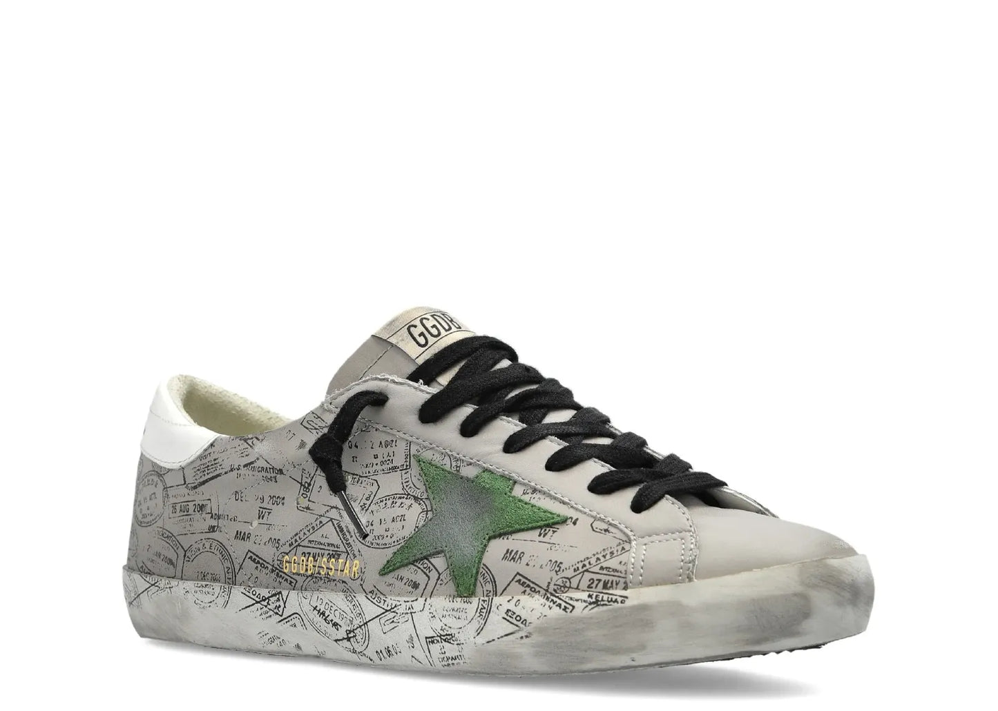 Super-Star Gray Leather Green Star Printed Distressed