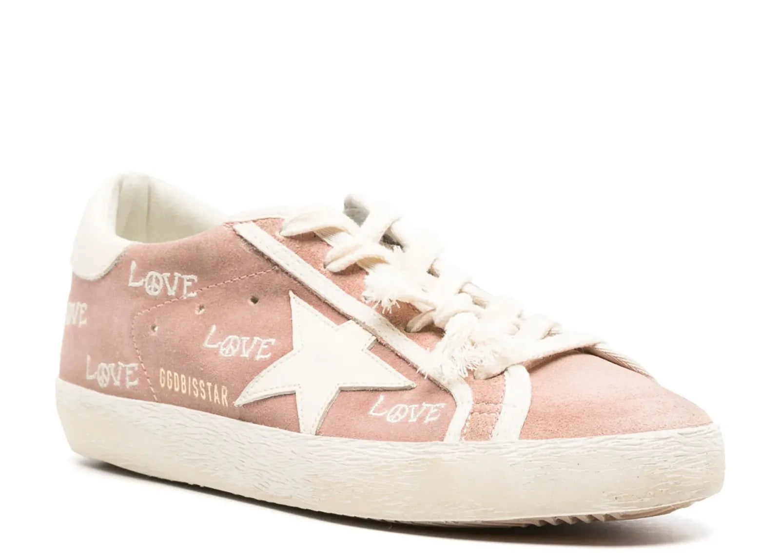 Super-Star Powder Pink Suede Cream Star Heel Love Embroidery (W)