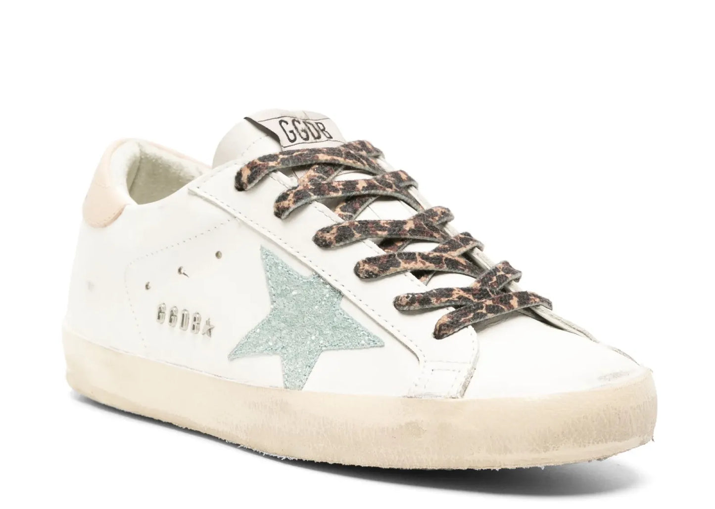 Super-Star White Leather Gray Glitter Star Nude Heel Leopard Laces (W)