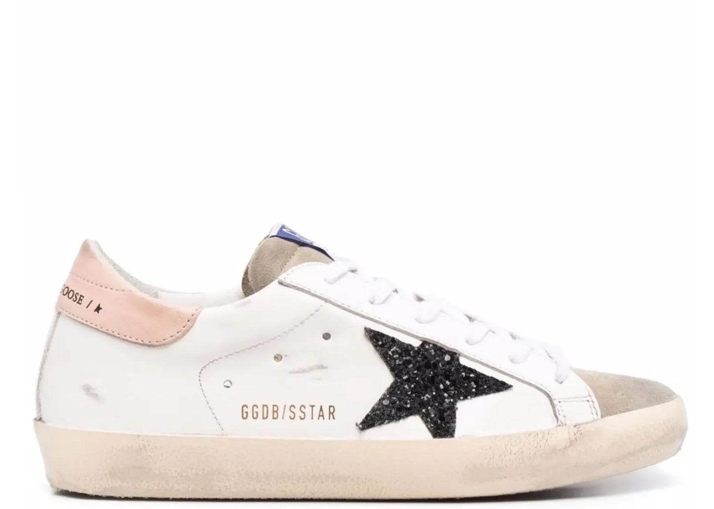 Super-Star White Leather Black Glitter Star Rose Heel (W)
