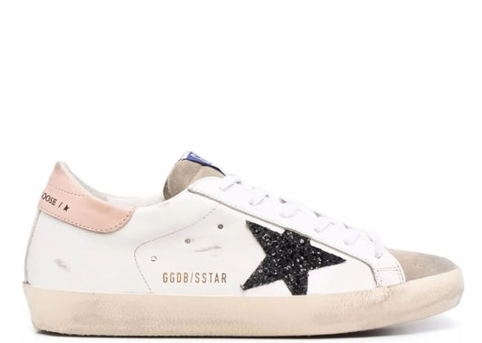Super-Star White Leather Black Glitter Star Rose Heel (W)