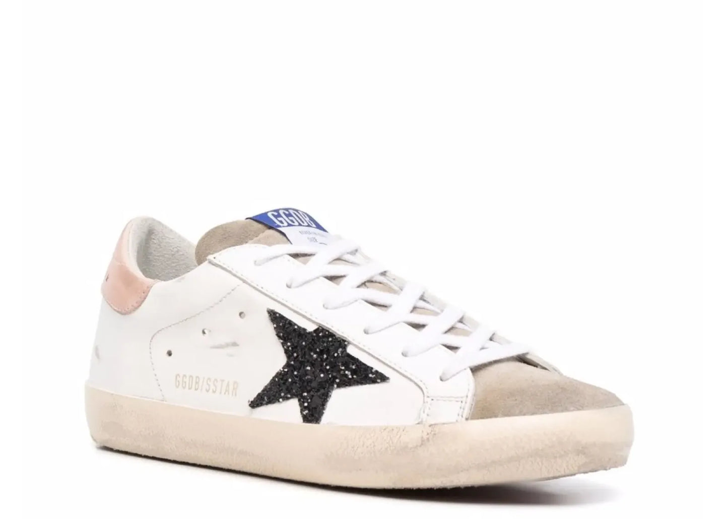 Super-Star White Leather Black Glitter Star Rose Heel (W)