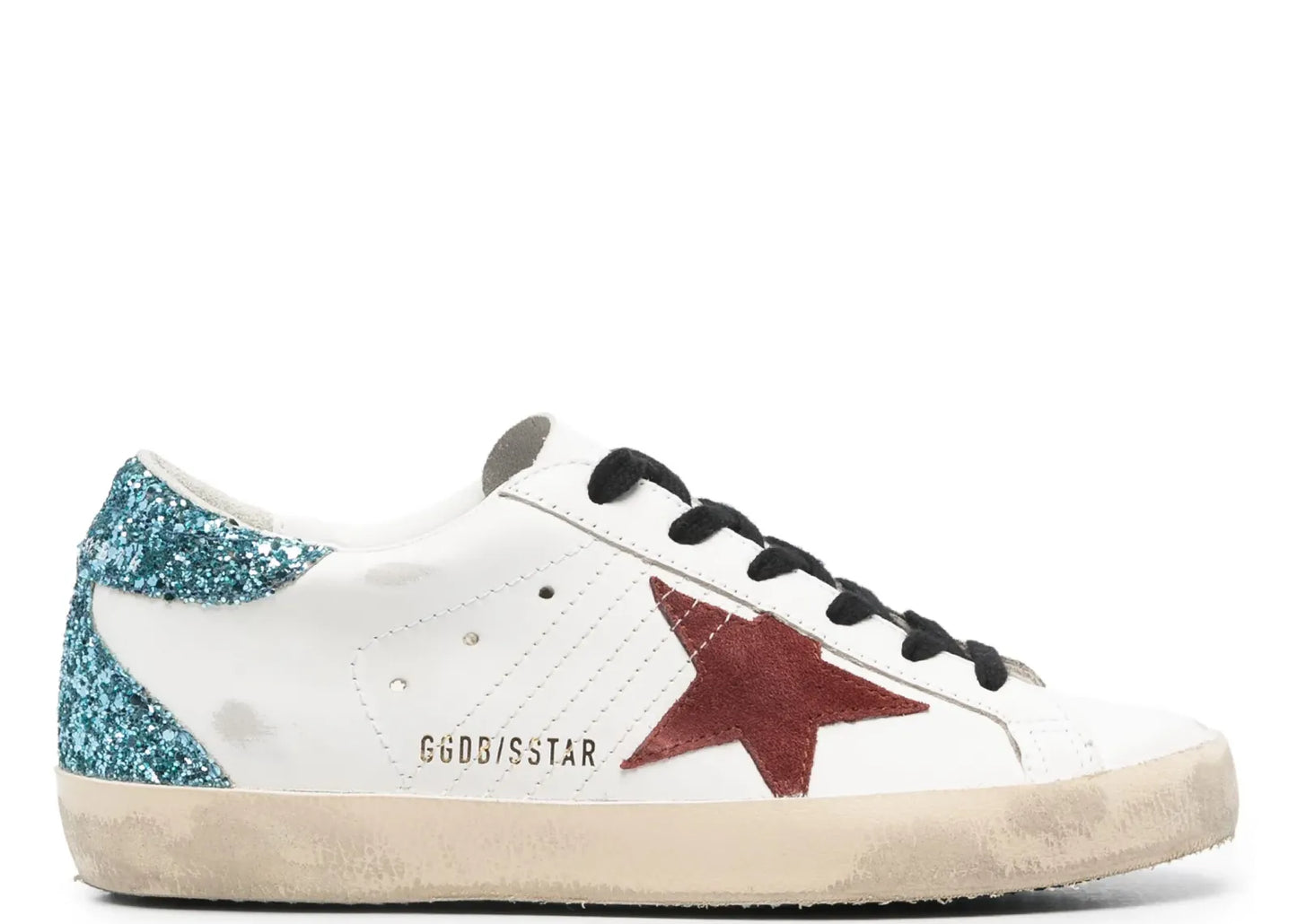 Super-Star White Leather Burgundy Star Blue Glitter Heel (W)