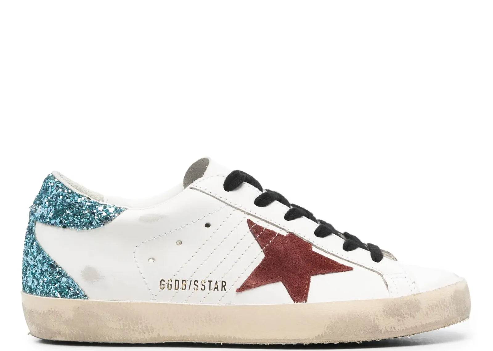 Super-Star White Leather Burgundy Star Blue Glitter Heel (W)