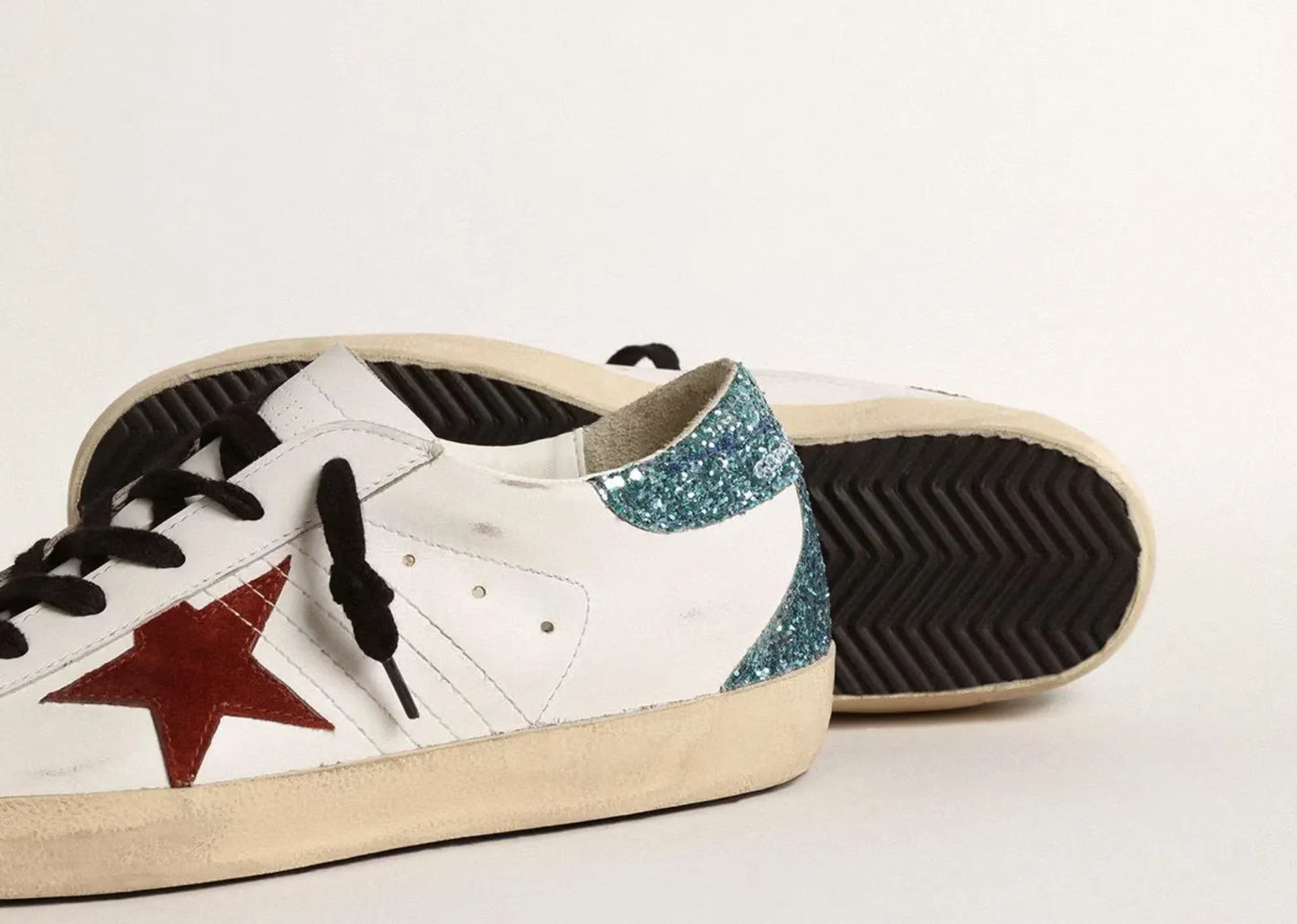 Super-Star White Leather Burgundy Star Blue Glitter Heel (W)