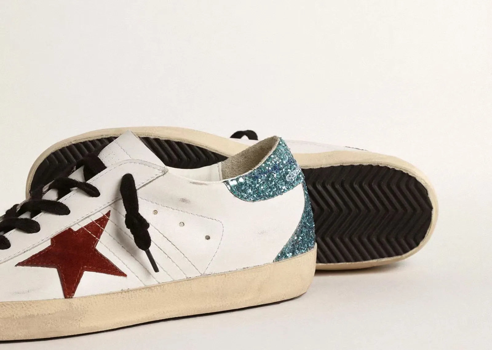 Super-Star White Leather Burgundy Star Blue Glitter Heel (W)