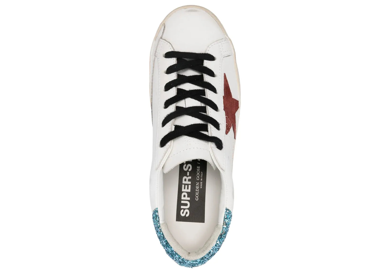 Super-Star White Leather Burgundy Star Blue Glitter Heel (W)