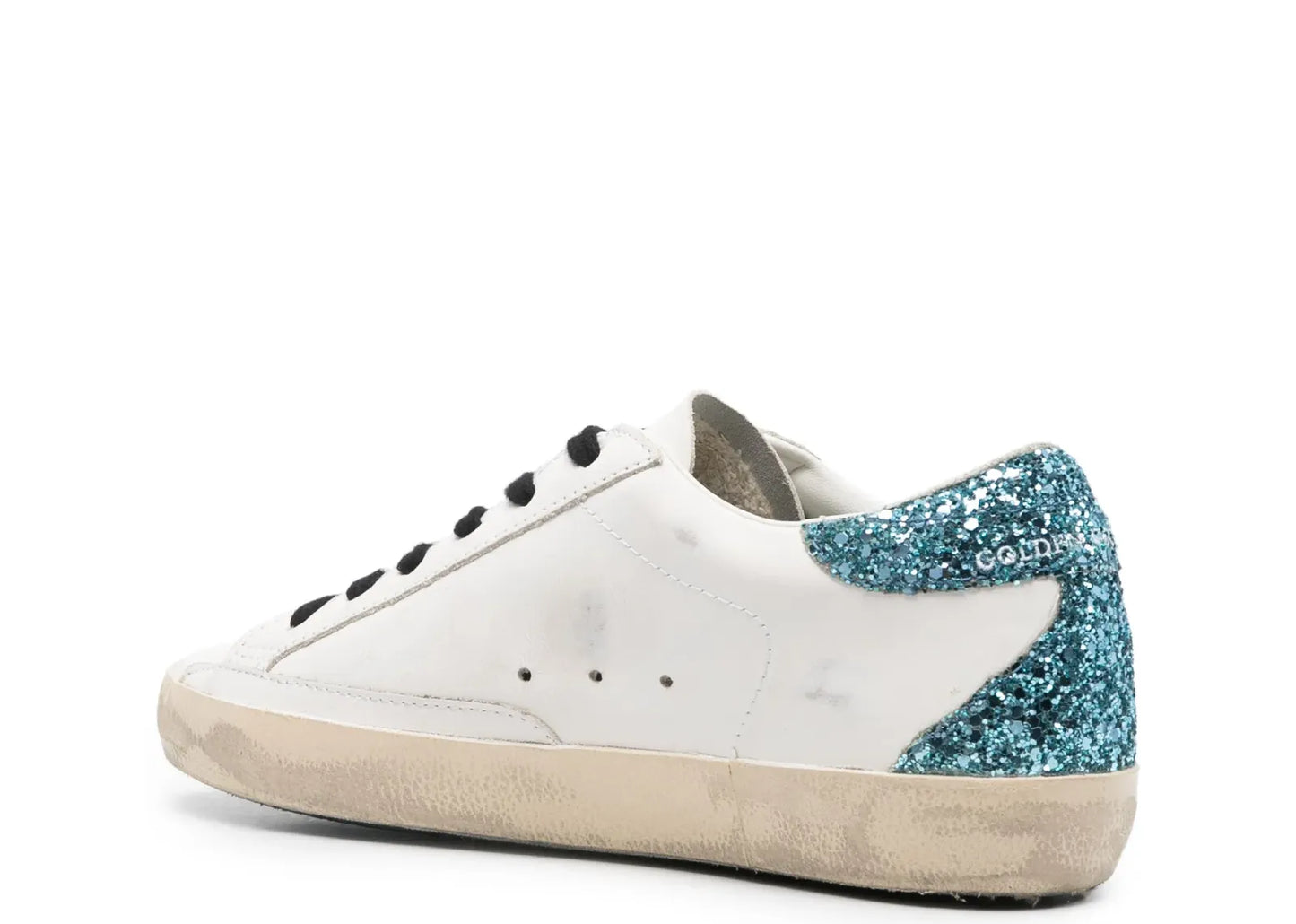 Super-Star White Leather Burgundy Star Blue Glitter Heel (W)