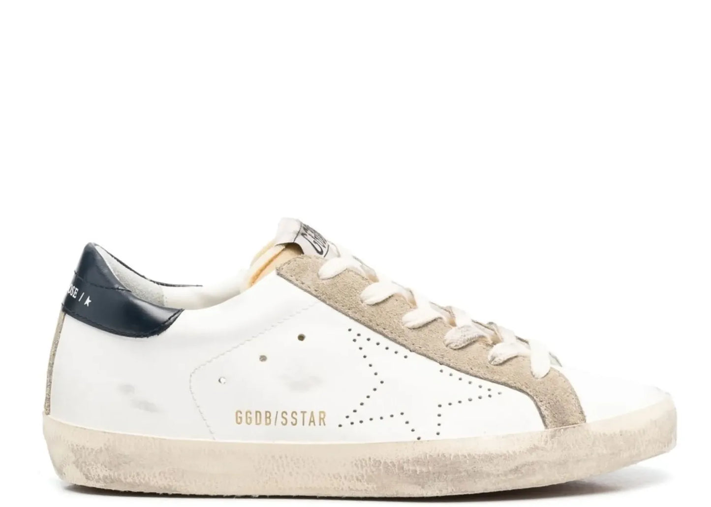 Super-Star White Leather Perforated Star Blue Heel (W)