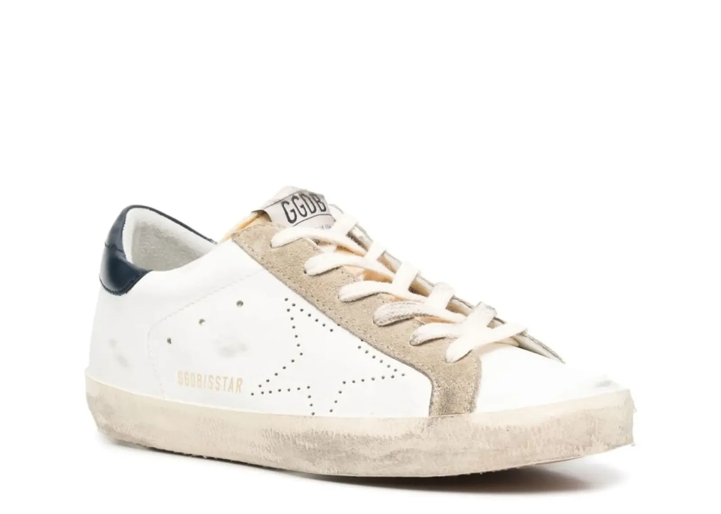 Super-Star White Leather Perforated Star Blue Heel (W)