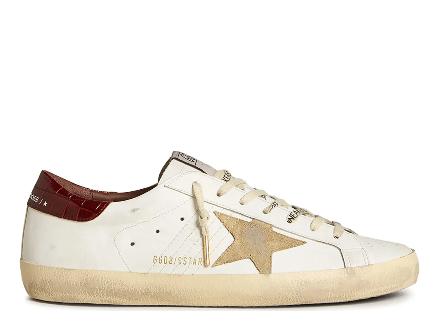 Super-Star White Leather Sand Suede Star Red Croco Heel