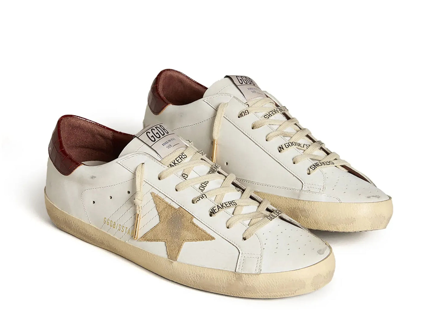 Super-Star White Leather Sand Suede Star Red Croco Heel