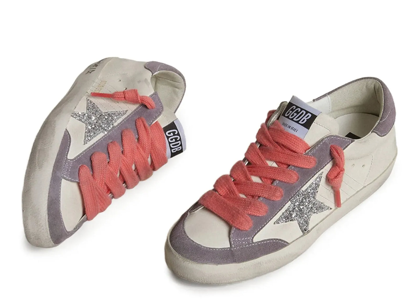 Super-Star White Leather Silver Star Lilac Heel (W)