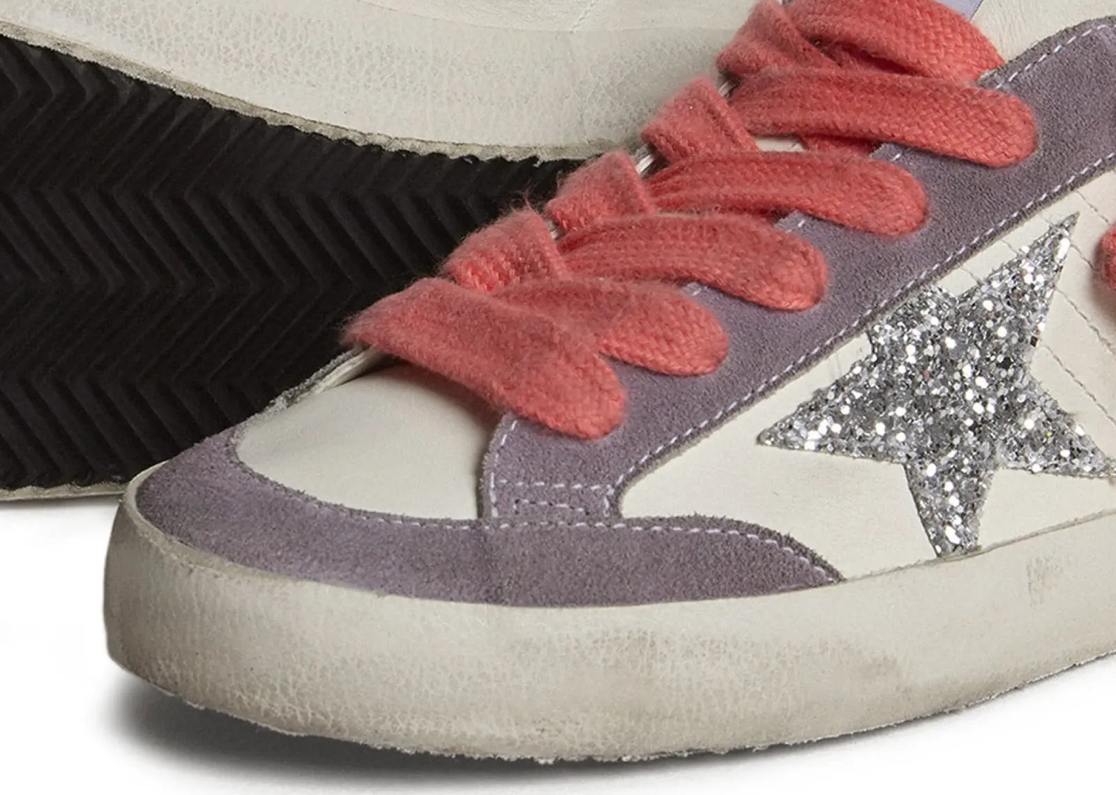 Super-Star White Leather Silver Star Lilac Heel (W)