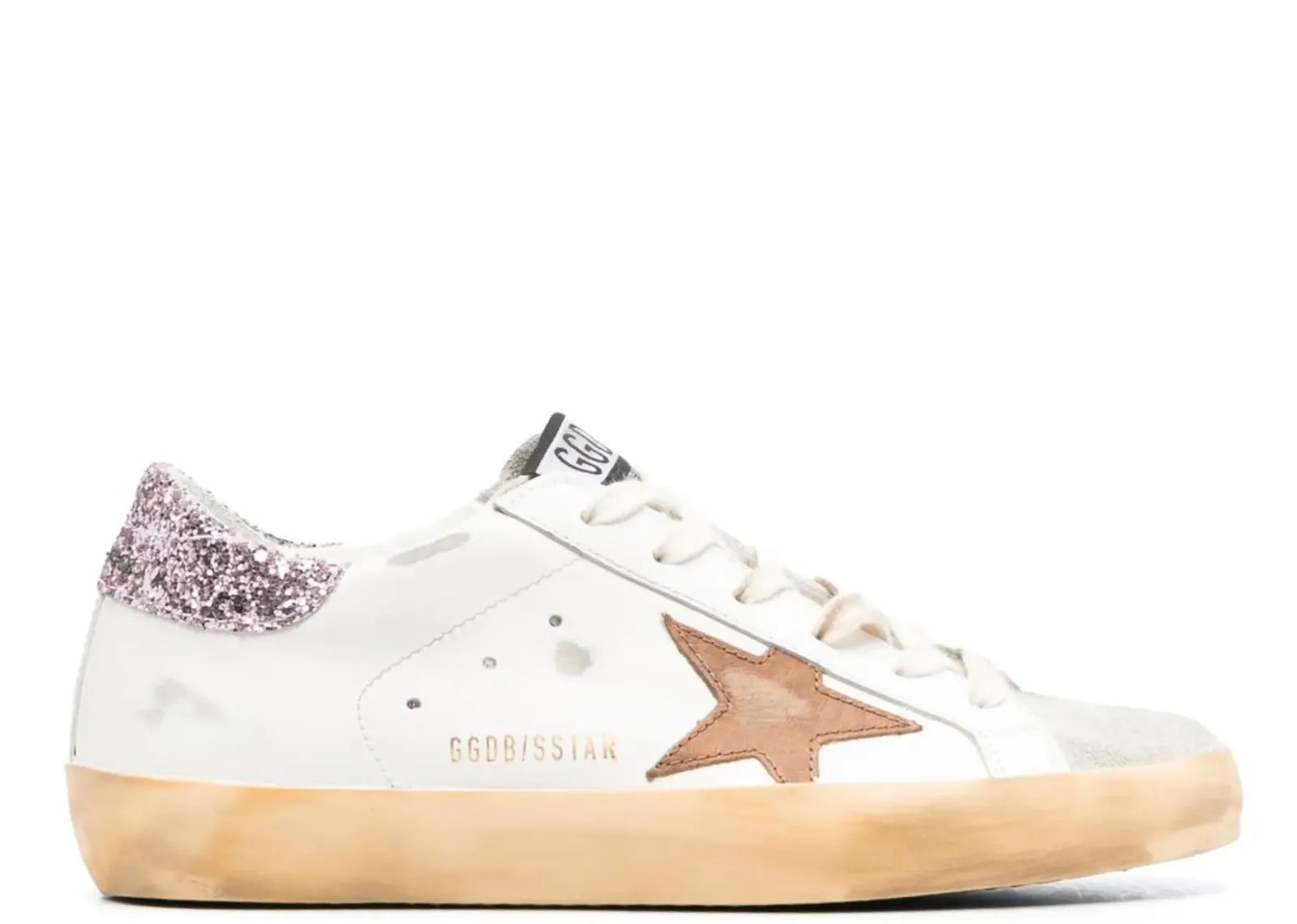 Super-Star White Leather Tan Star Pink Glitter Heel (W)