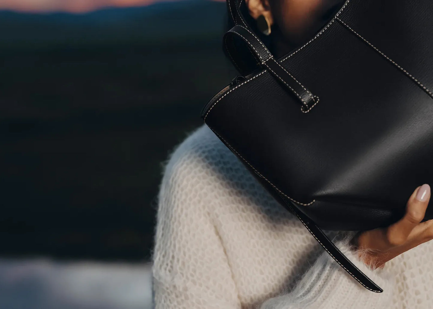 Cyme Mini Edition Textured Black with Ecru Stitching