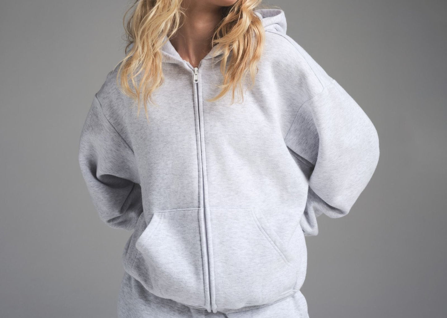 Cotton Fleece Classic Zip Up Hoodie Light Heather Grey